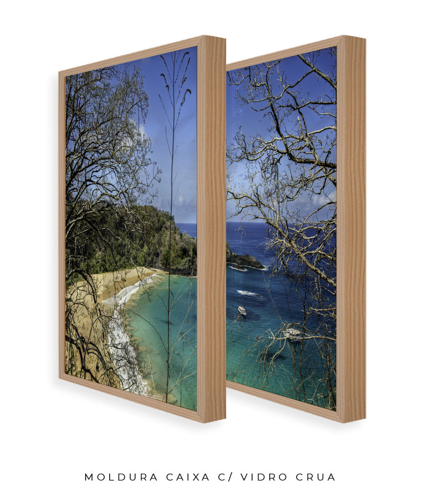 Quadro Decorativo Praia, Mar e Galhos Secos -Dupla