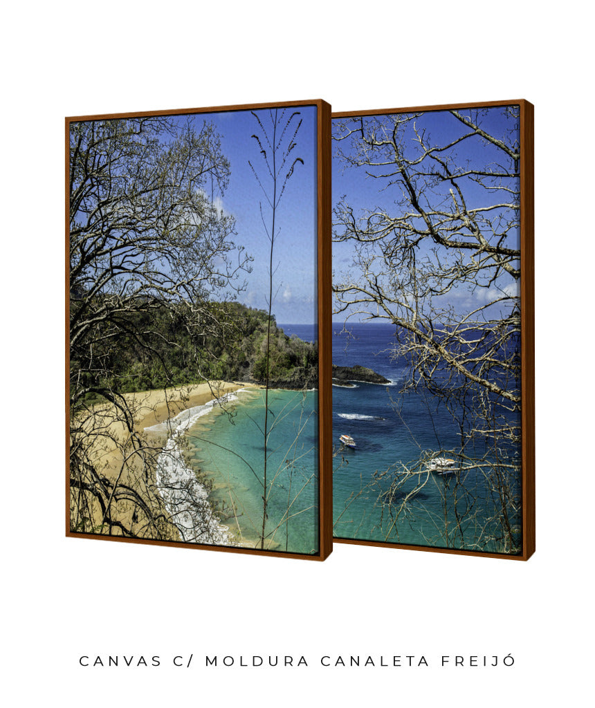 Quadro Decorativo Praia, Mar e Galhos Secos -Dupla