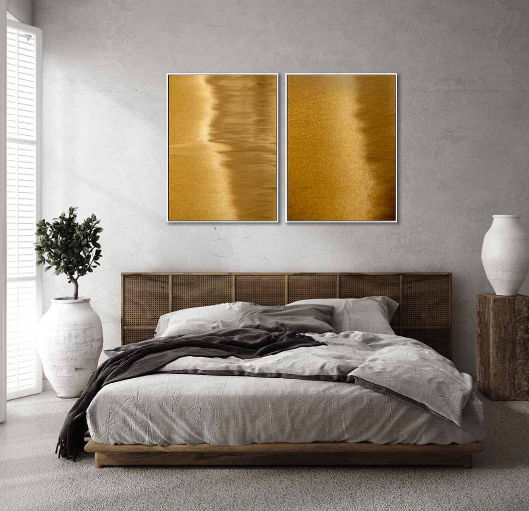 Quadro Decorativo Abstrato e curvas-Tons de dourado-Dupla vertical