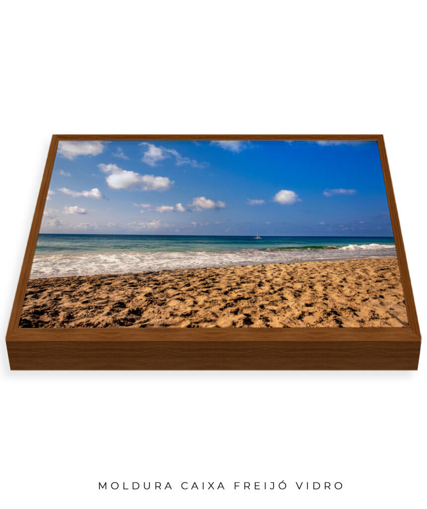 Quadro Decorativo Praia com Areia Marrom e Mar Azul