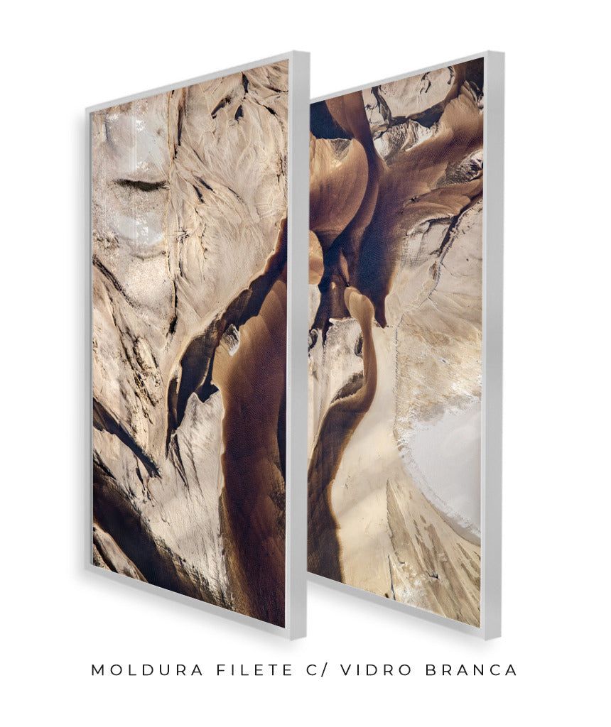 Quadro Decorativo Abstrato e Curvas - Tons Marrom e Bege -Dupla