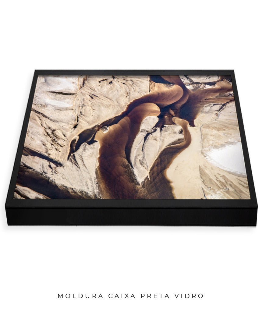 Quadro Decorativo Abstrato e Curvas - Tons Marrom e Bege -Horizontal