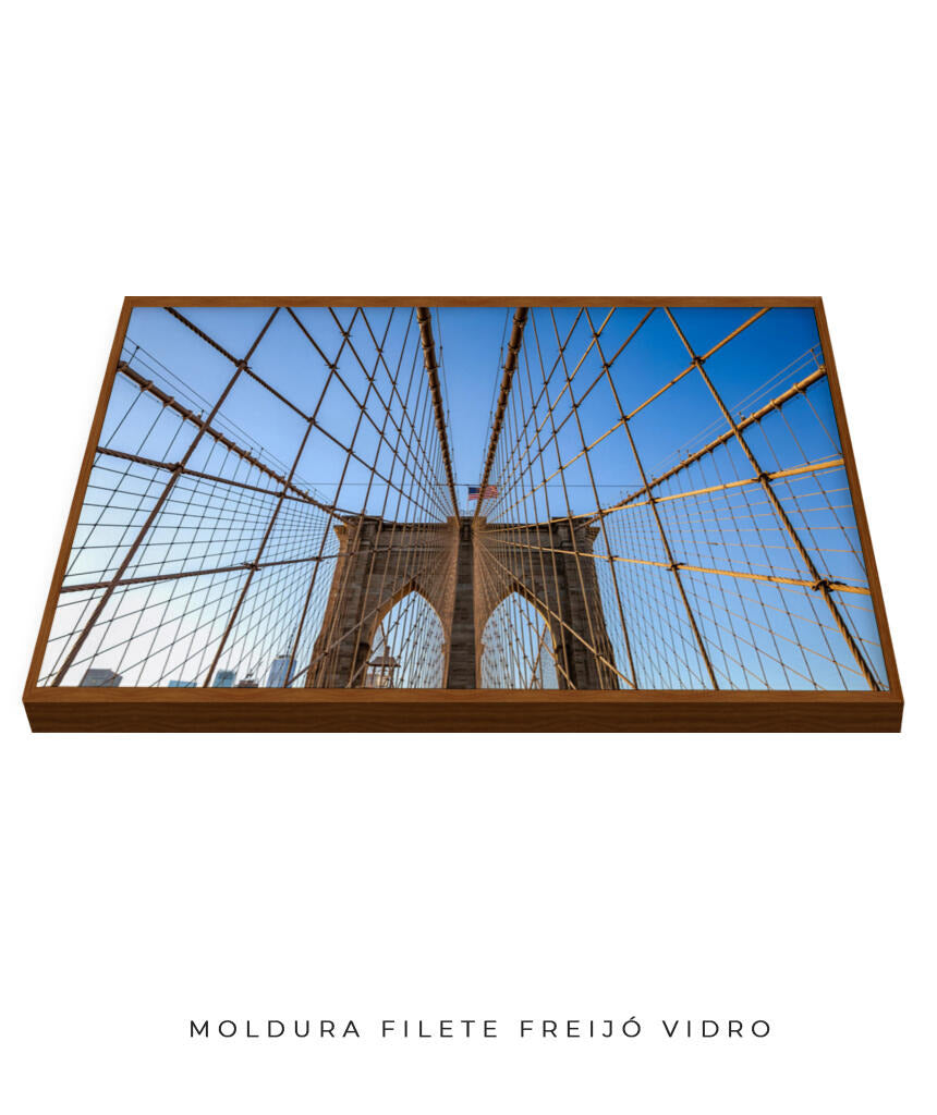Quadro Decorativo Nova York - Ponte Urbana e Bandeira