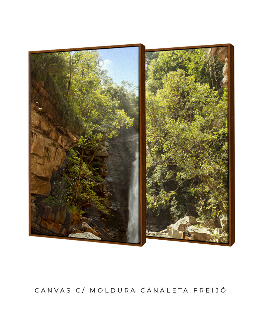 Quadro Decorativo Cachoeira, Natureza e Pedras- Dupla