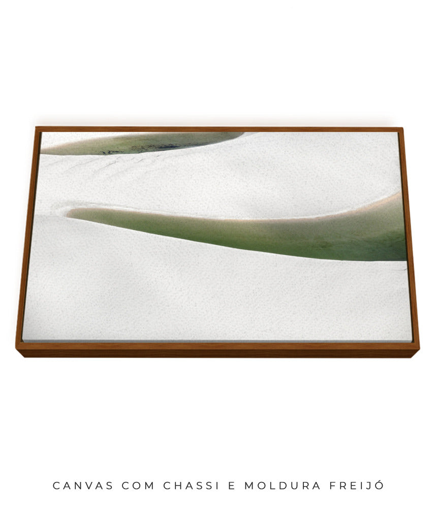 Quadro Decorativo Abstrato e curvas -Tons Branco, Cinza e Verde - Horizontal