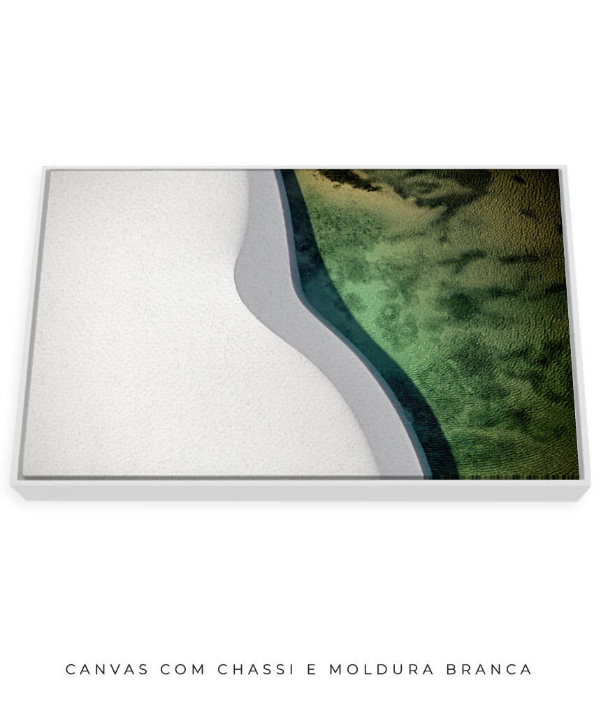 Quadro Decorativo Abstrato e curvas - Tons branco e verdes