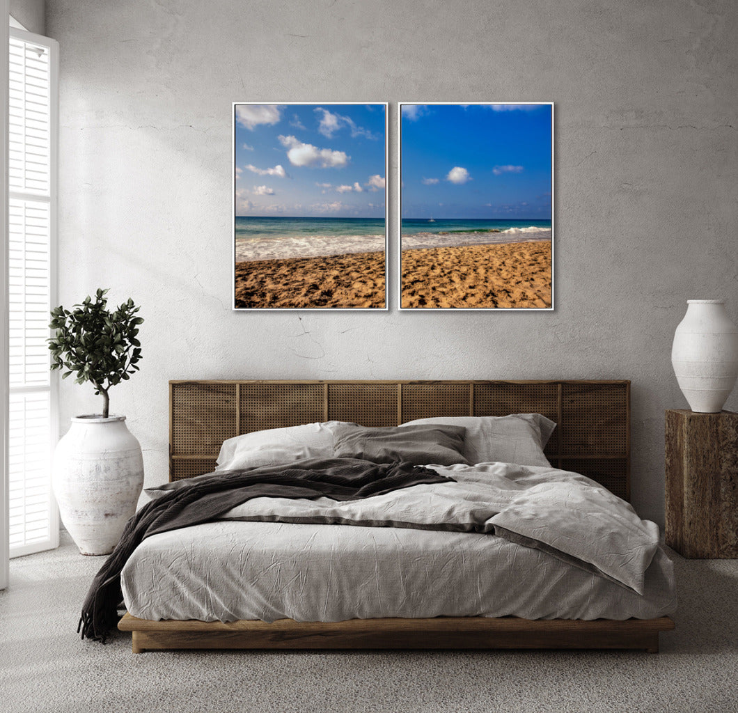 Quadro Decorativo Praia com Areia Marrom e Mar Azul -Dupla