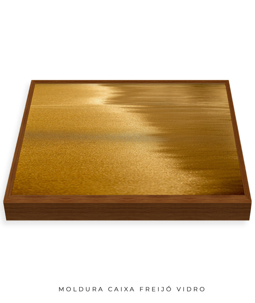 Quadro Decorativo Abstrato e Curvas - Tom Dourado - Horizontal