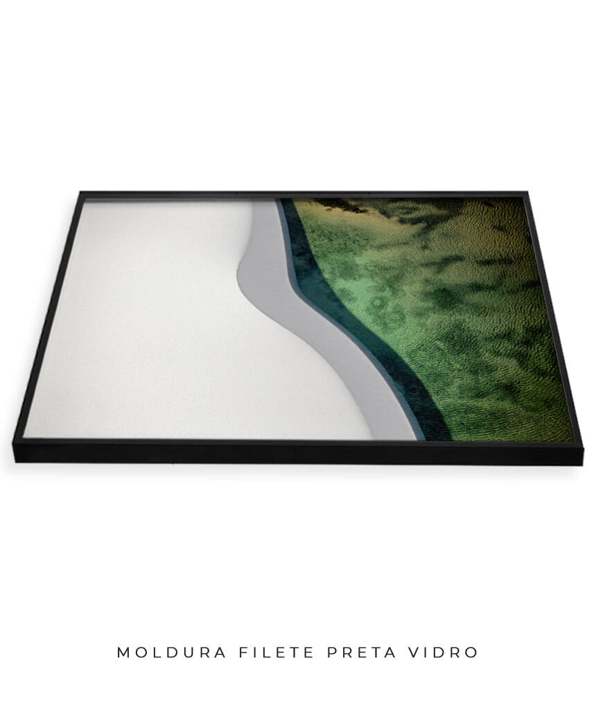 Quadro Decorativo Abstrato e curvas - Tons branco e verdes