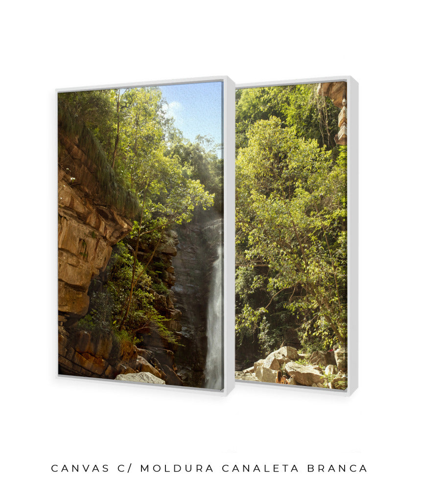 Quadro Decorativo Cachoeira, Natureza e Pedras- Dupla
