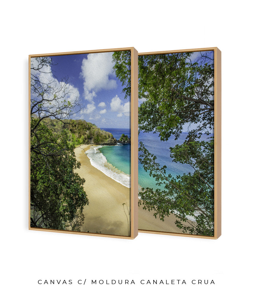 Quadro Decorativo Praia e mar,galhos verdes - Dupla