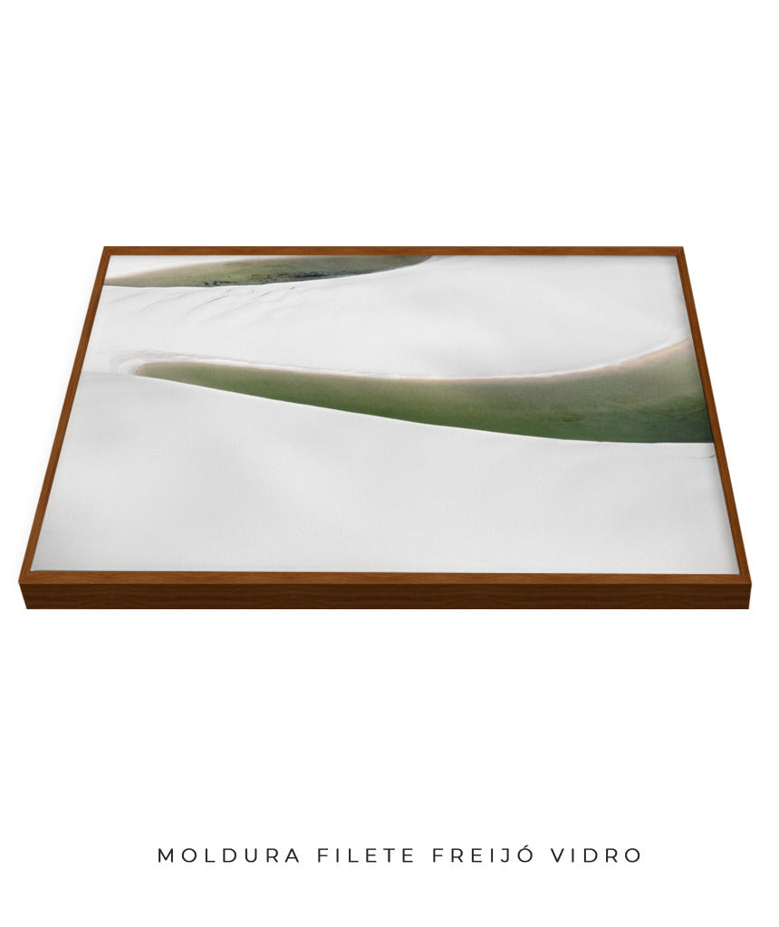 Quadro Decorativo Abstrato e curvas -Tons Branco, Cinza e Verde - Horizontal