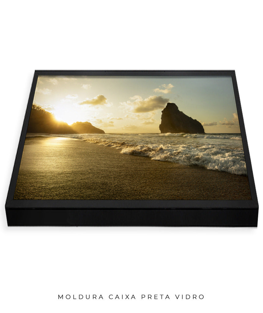 Quadro Decorativo Pôr do Sol, Praia e Rochas