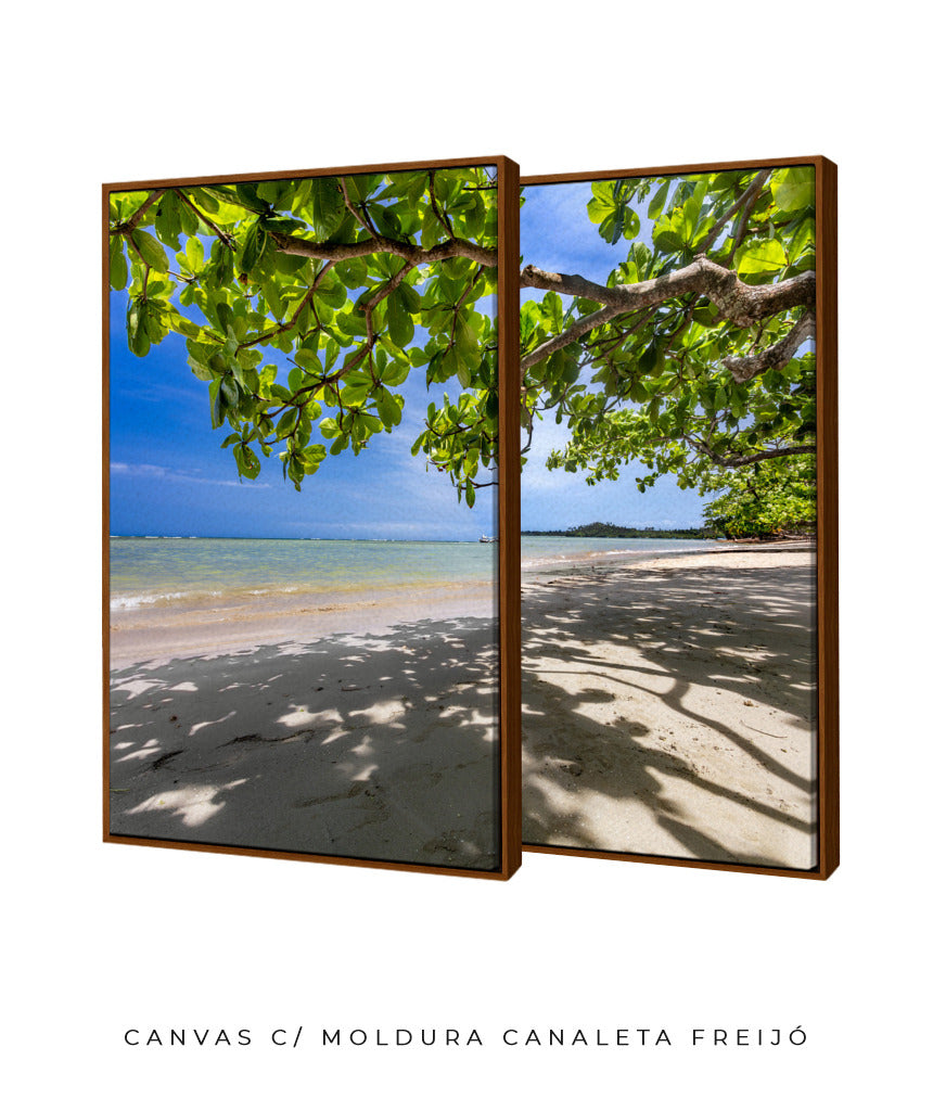 Quadro Decorativo Praia, Mar e Árvore Verde -Dupla