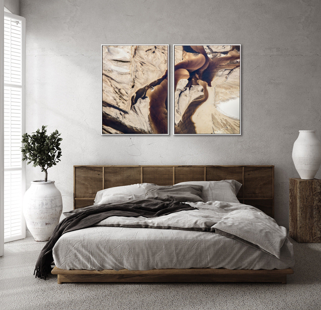 Quadro Decorativo Abstrato e Curvas - Tons Marrom e Bege -Dupla