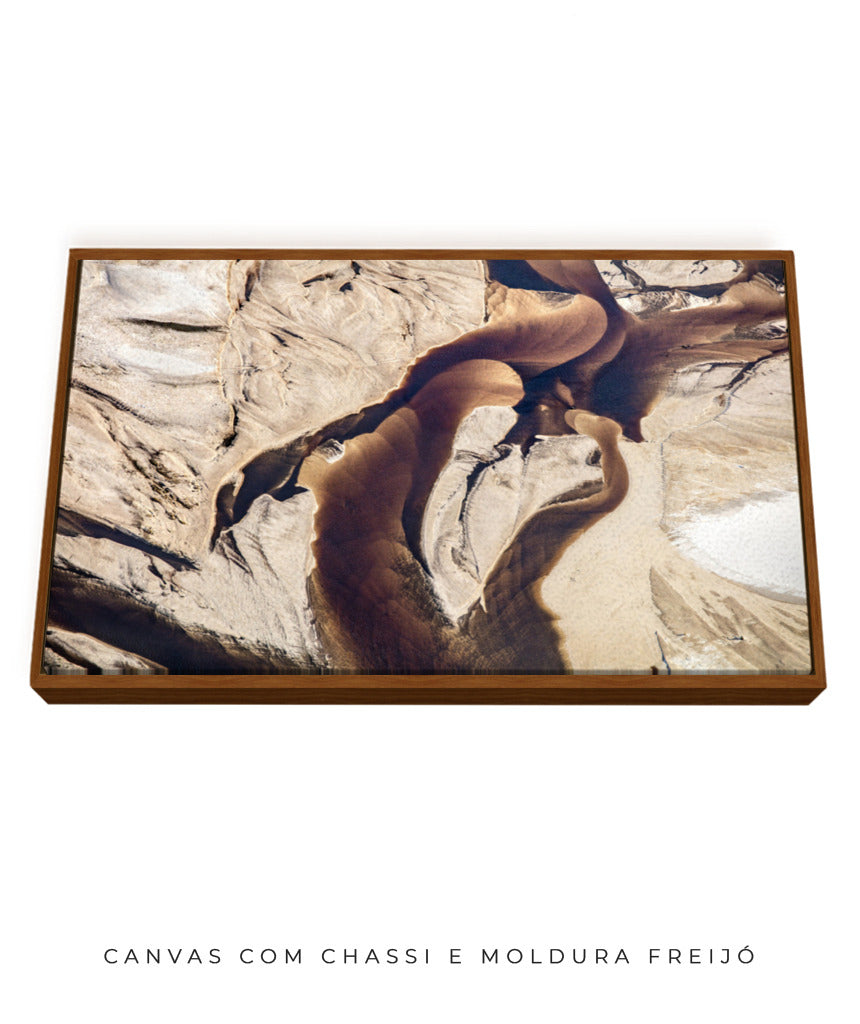 Quadro Decorativo Abstrato e Curvas - Tons Marrom e Bege -Horizontal