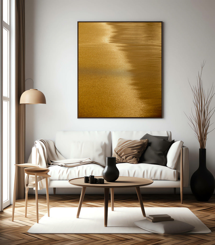 Quadro Decorativo Abstrato e Curvas - Tom Dourado