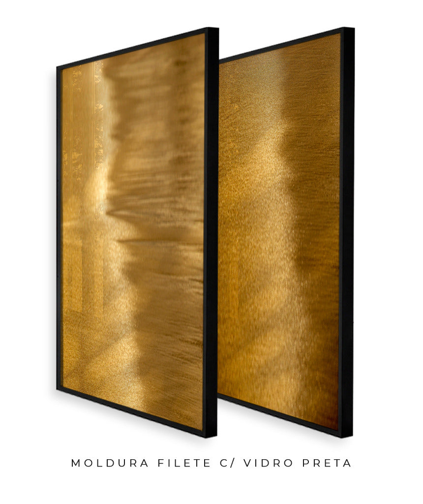 Quadro Decorativo Abstrato e curvas-Tons de dourado-Dupla vertical