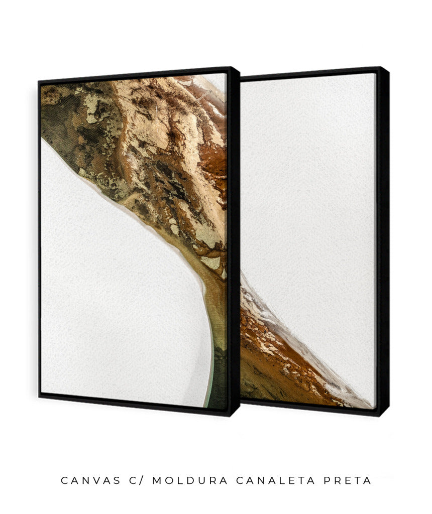 Quadro Decorativo Abstrato e Curvas - Tons Marrom e Branco -Dupla vertical