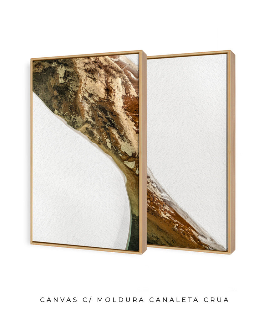 Quadro Decorativo Abstrato e Curvas - Tons Marrom e Branco -Dupla vertical