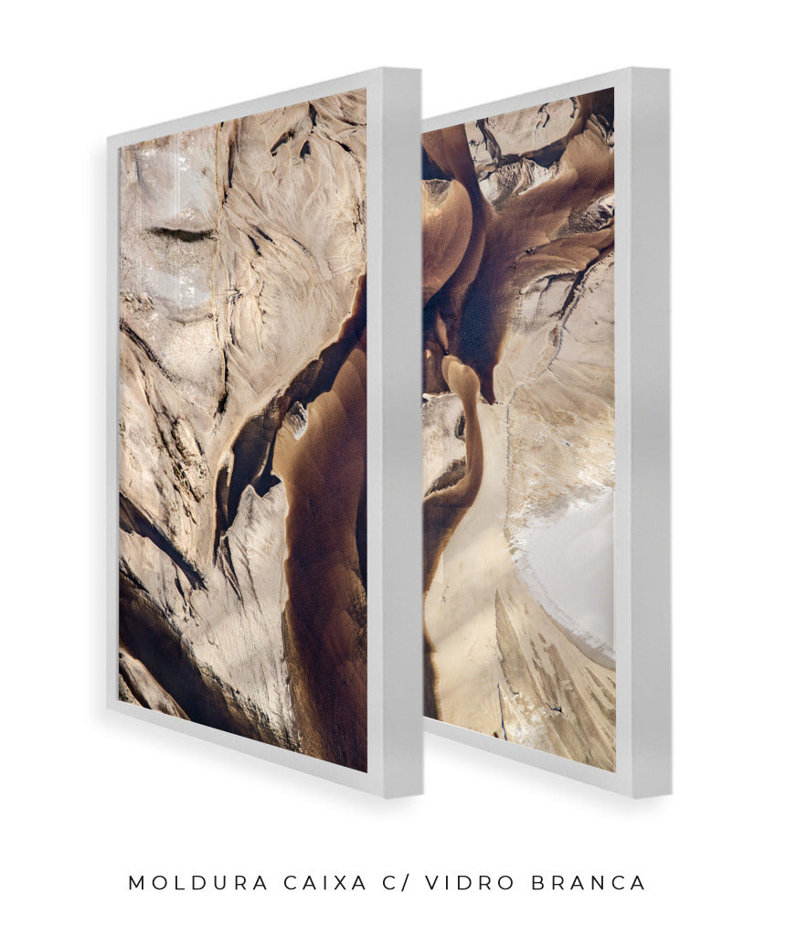 Quadro Decorativo Abstrato e Curvas - Tons Marrom e Bege -Dupla