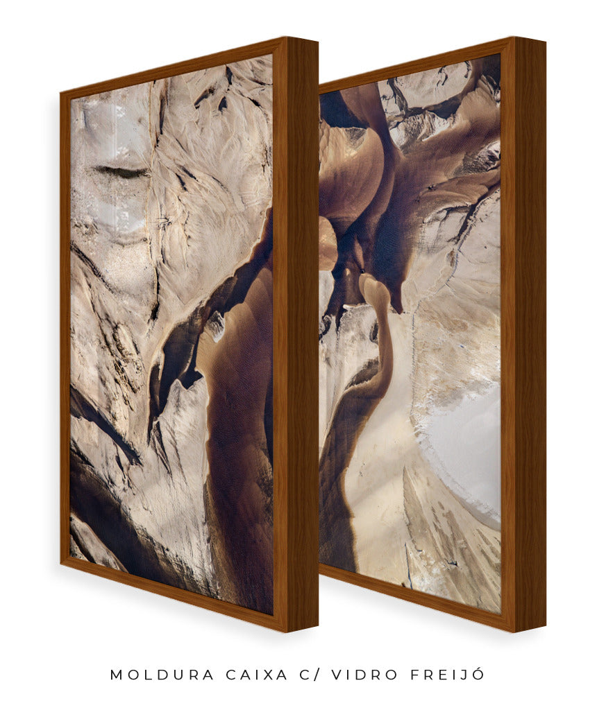 Quadro Decorativo Abstrato e Curvas - Tons Marrom e Bege -Dupla