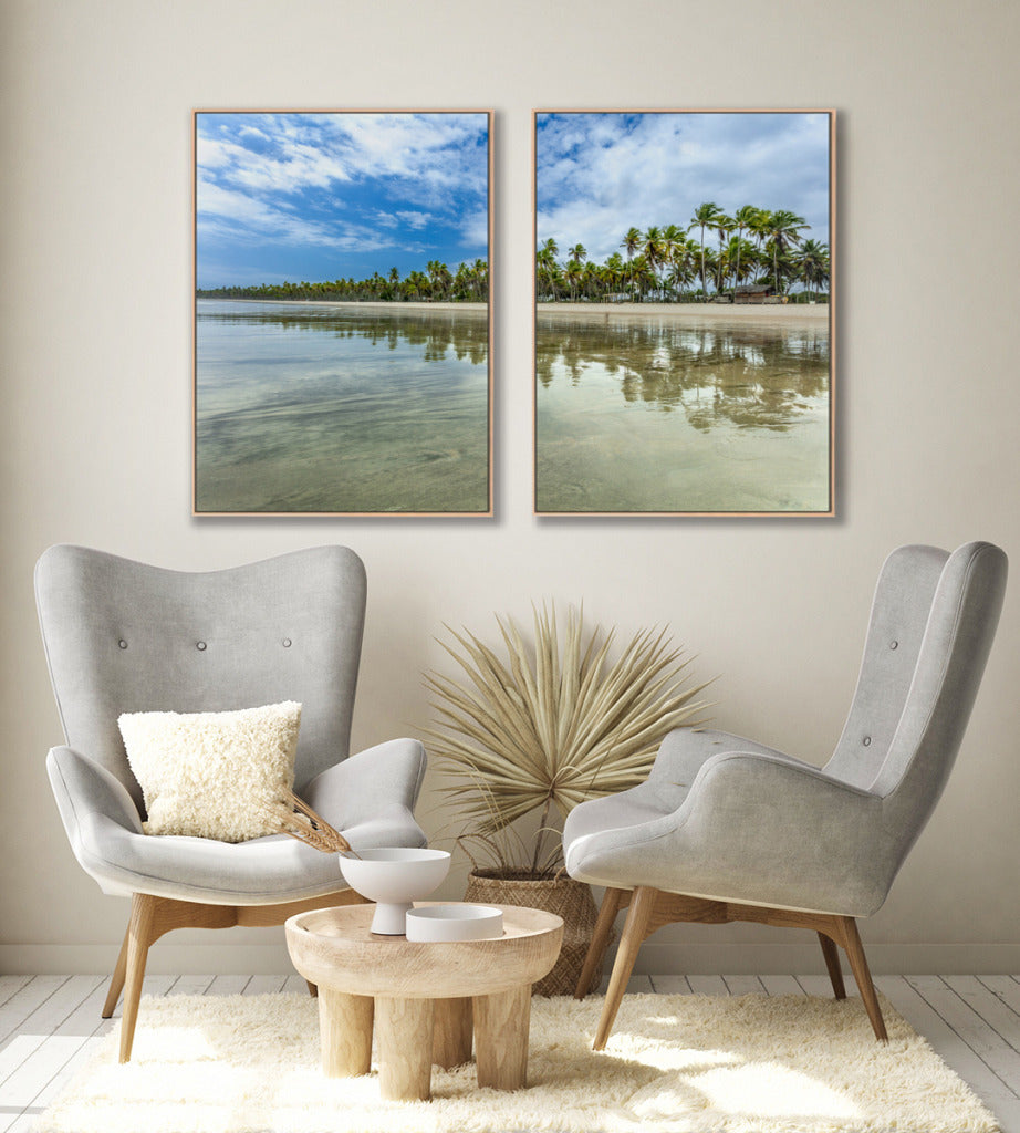 Quadro Decorativo Praia, Mar e Coqueiral - Dupla