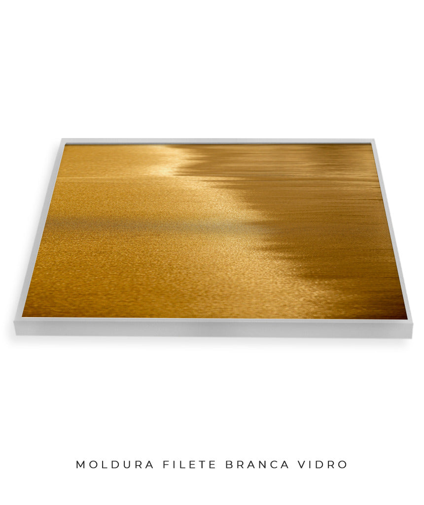 Quadro Decorativo Abstrato e Curvas - Tom Dourado - Horizontal