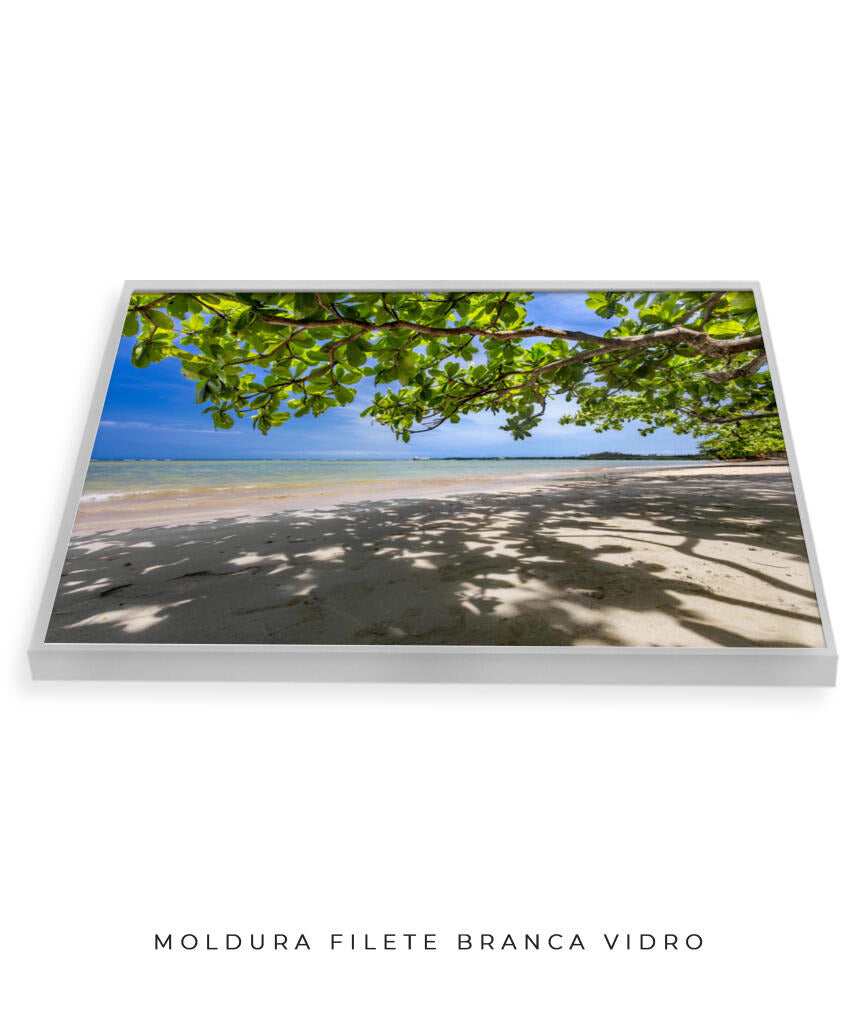 Quadro Decorativo Praia, Mar e Árvore Verde