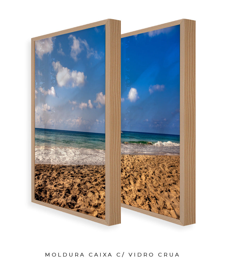 Quadro Decorativo Praia com Areia Marrom e Mar Azul -Dupla
