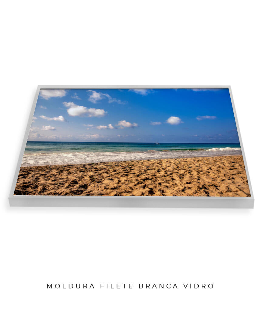 Quadro Decorativo Praia com Areia Marrom e Mar Azul