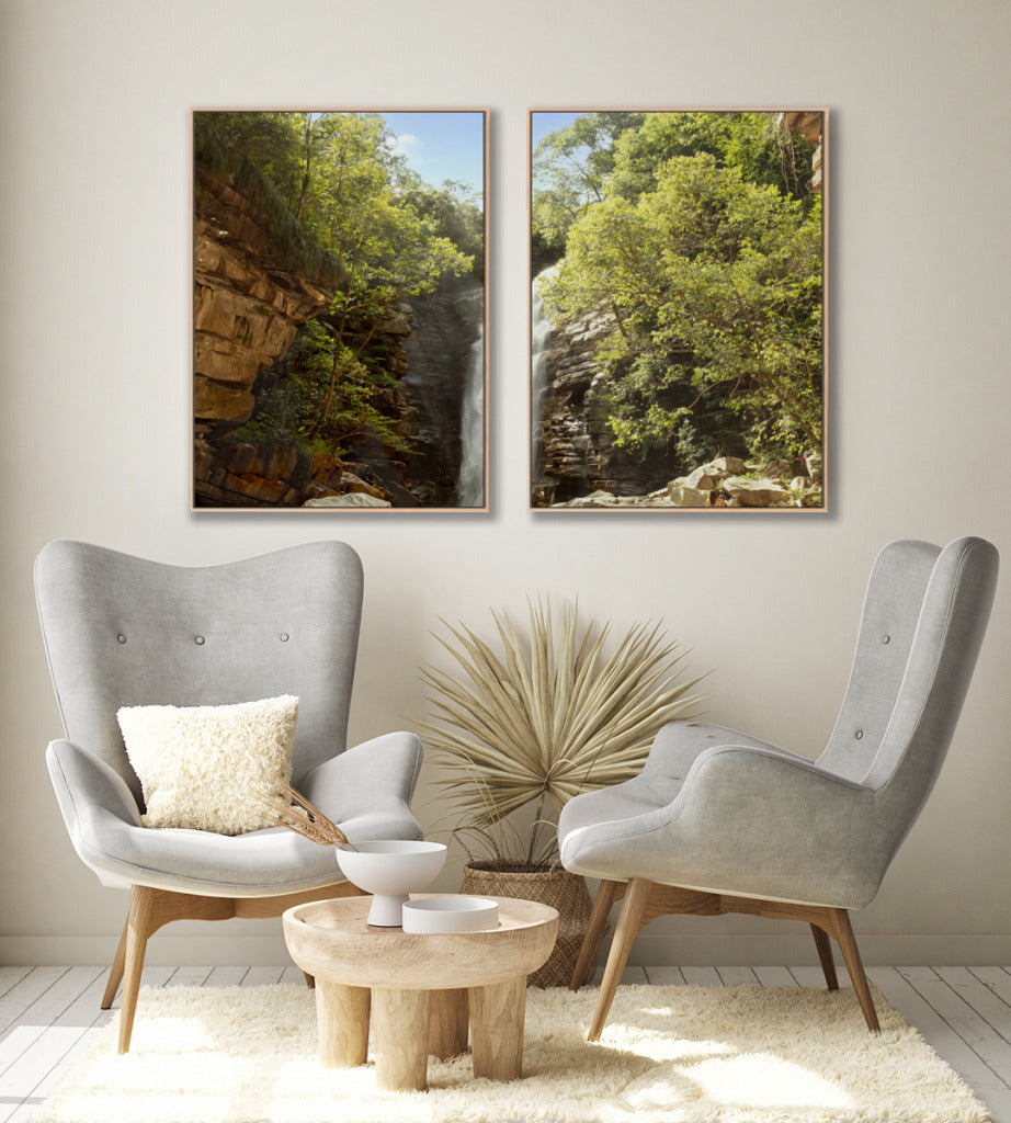 Quadro Decorativo Cachoeira, Natureza e Pedras- Dupla