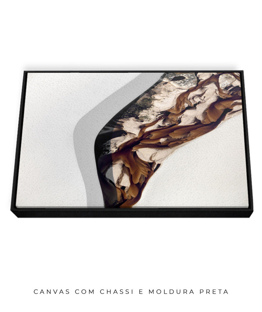 Quadro Decorativo Abstrato e Curvas - Tons de Marron, Cinza e Branco-Horizontal
