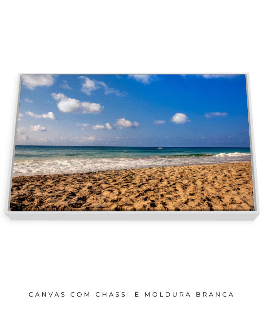 Quadro Decorativo Praia com Areia Marrom e Mar Azul