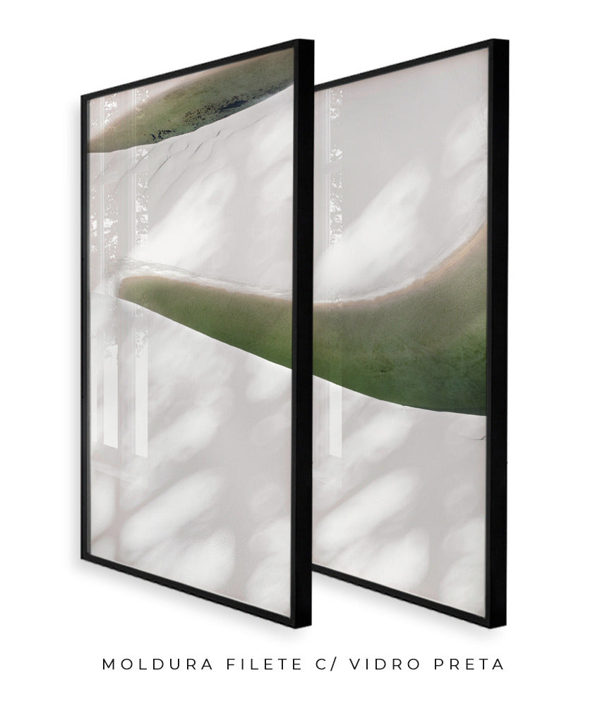 Quadro Decorativo Abstrato e Curvas - Tons Branco, Cinza e Verde-Dupla vertical