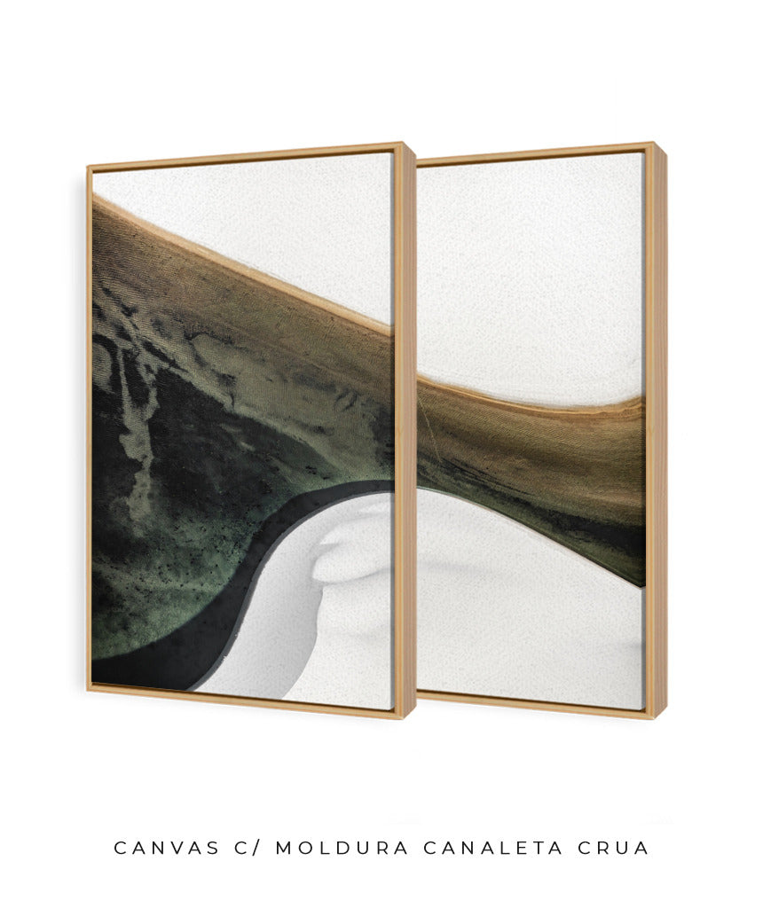 Quadro Decorativo Abstrato e Curvas - Tons Branco, Cinza e Verde-Dupla