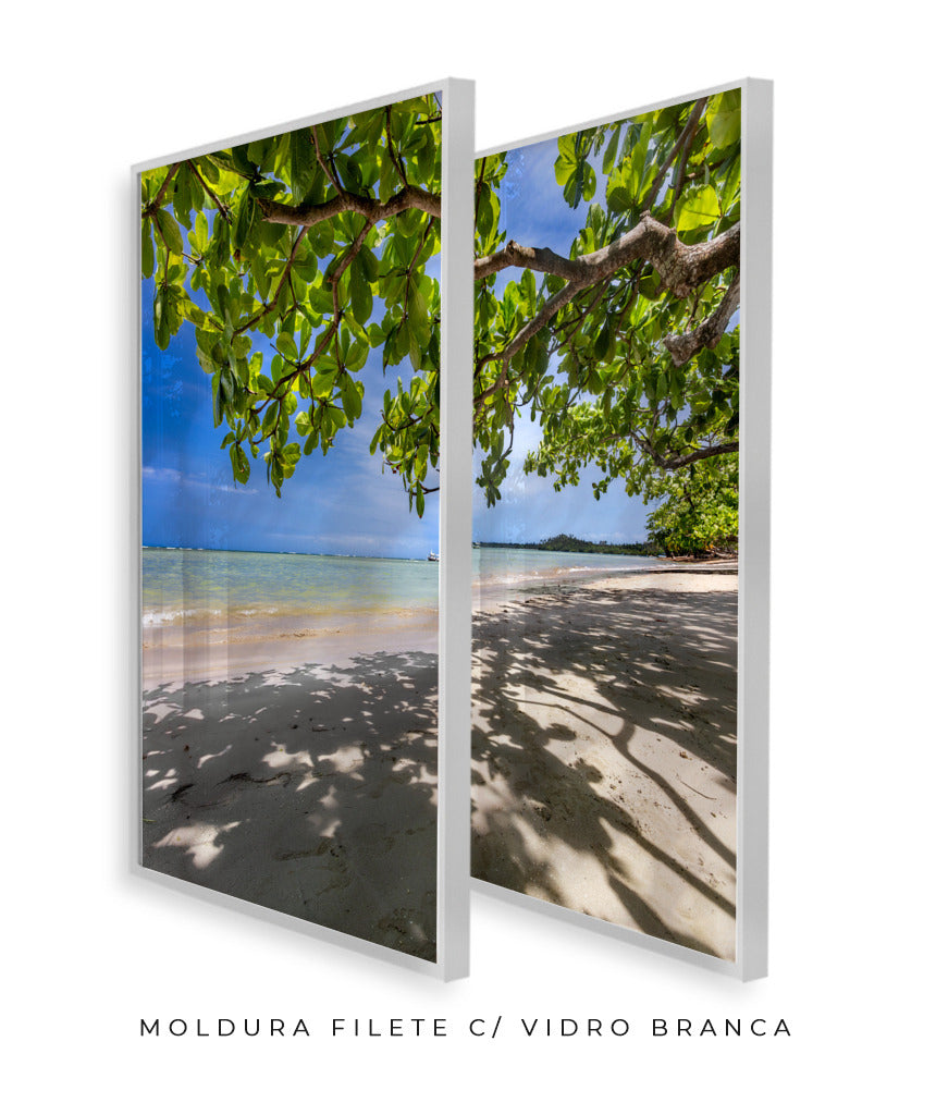 Quadro Decorativo Praia, Mar e Árvore Verde -Dupla