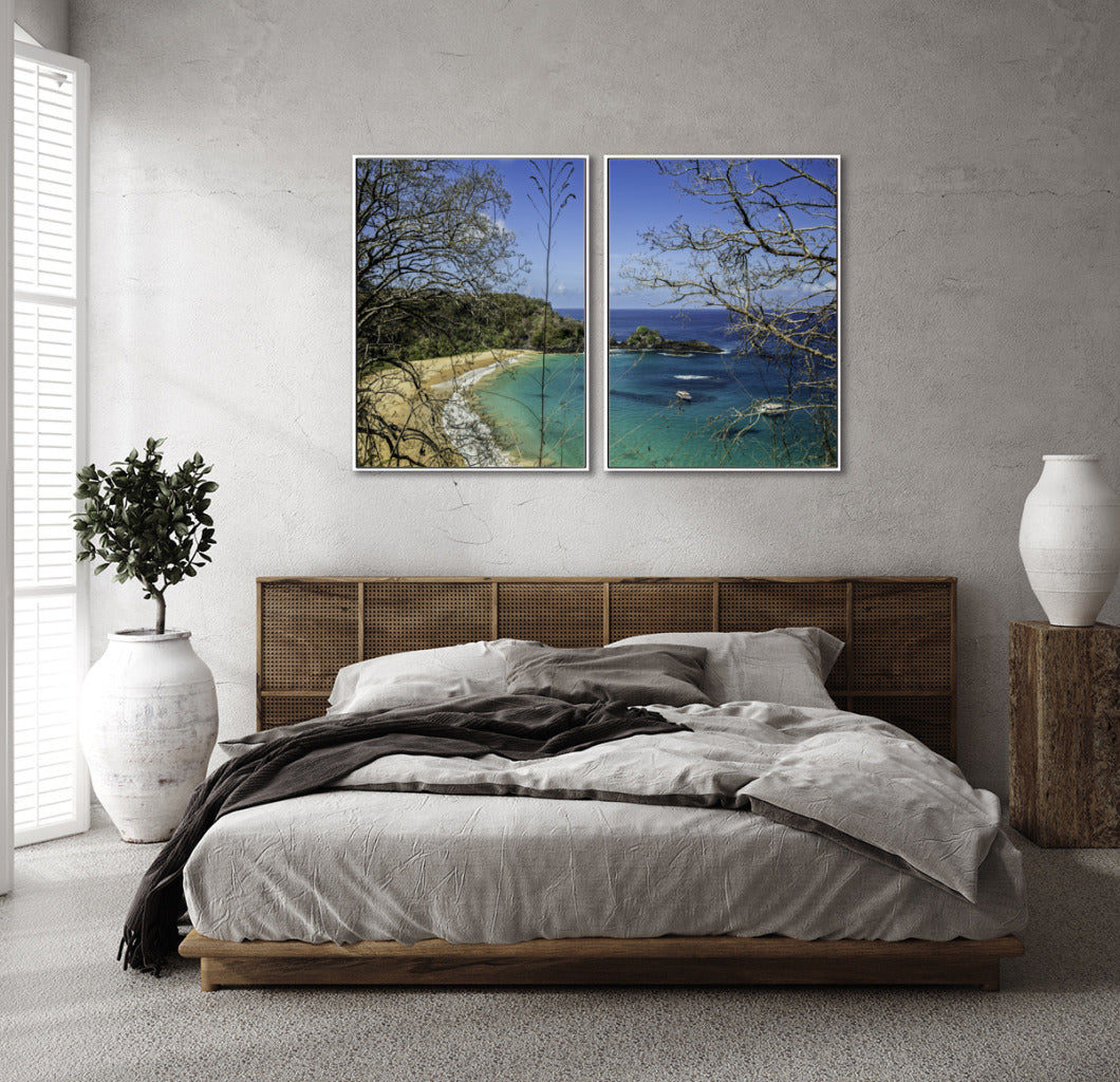 Quadro Decorativo Praia, Mar e Galhos Secos -Dupla