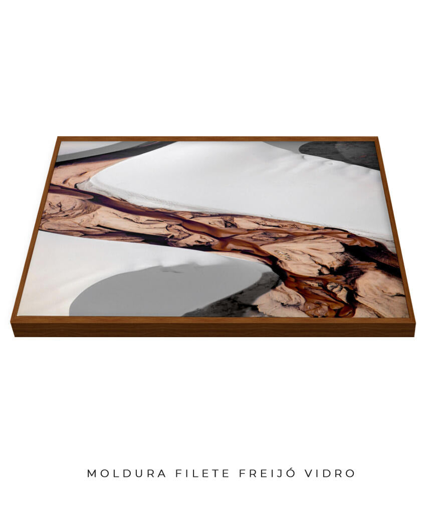 Quadro Decorativo Abstrato e curvas - Tons brancos, bege e marrons