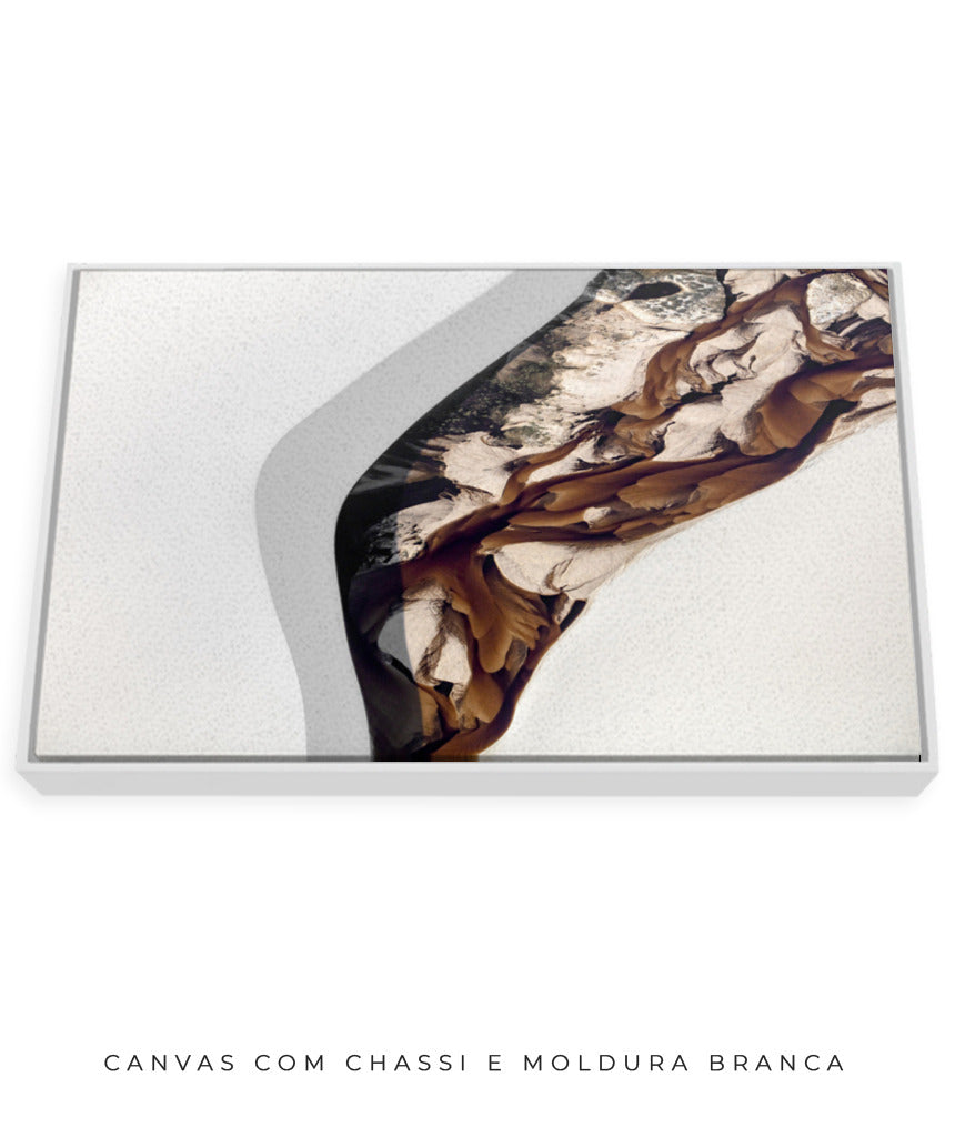 Quadro Decorativo Abstrato e Curvas - Tons de Marron, Cinza e Branco-Horizontal