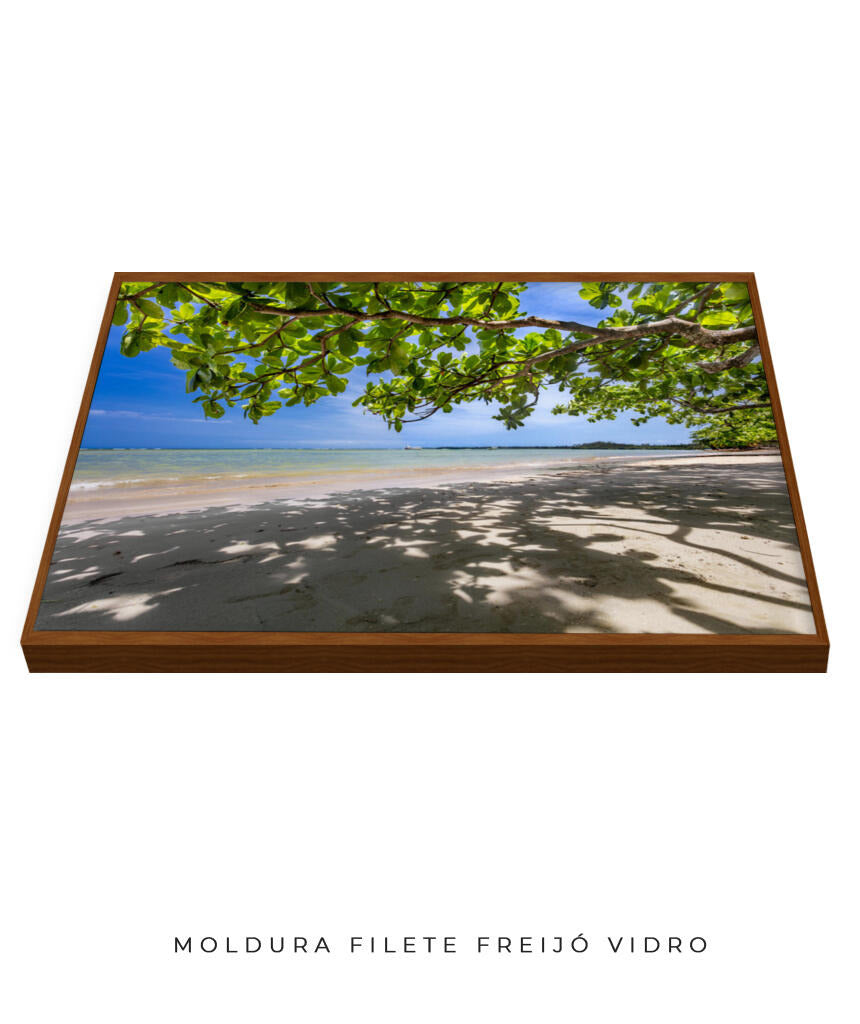 Quadro Decorativo Praia, Mar e Árvore Verde