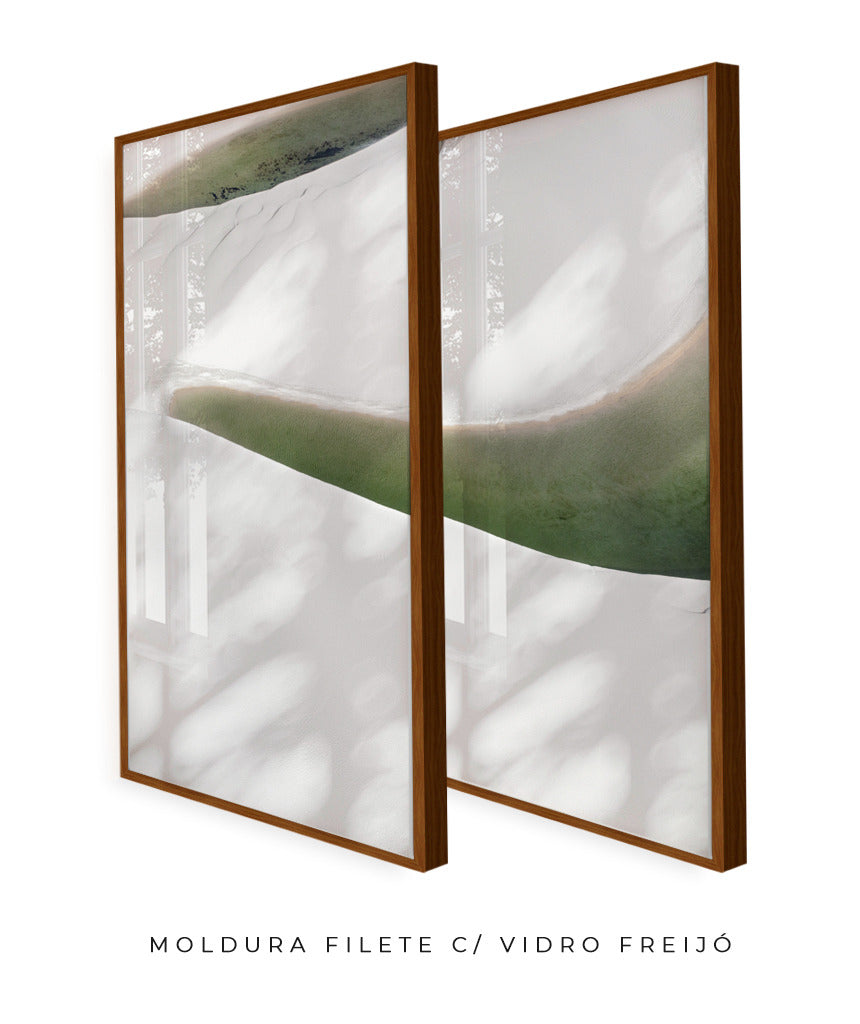 Quadro Decorativo Abstrato e Curvas - Tons Branco, Cinza e Verde-Dupla vertical