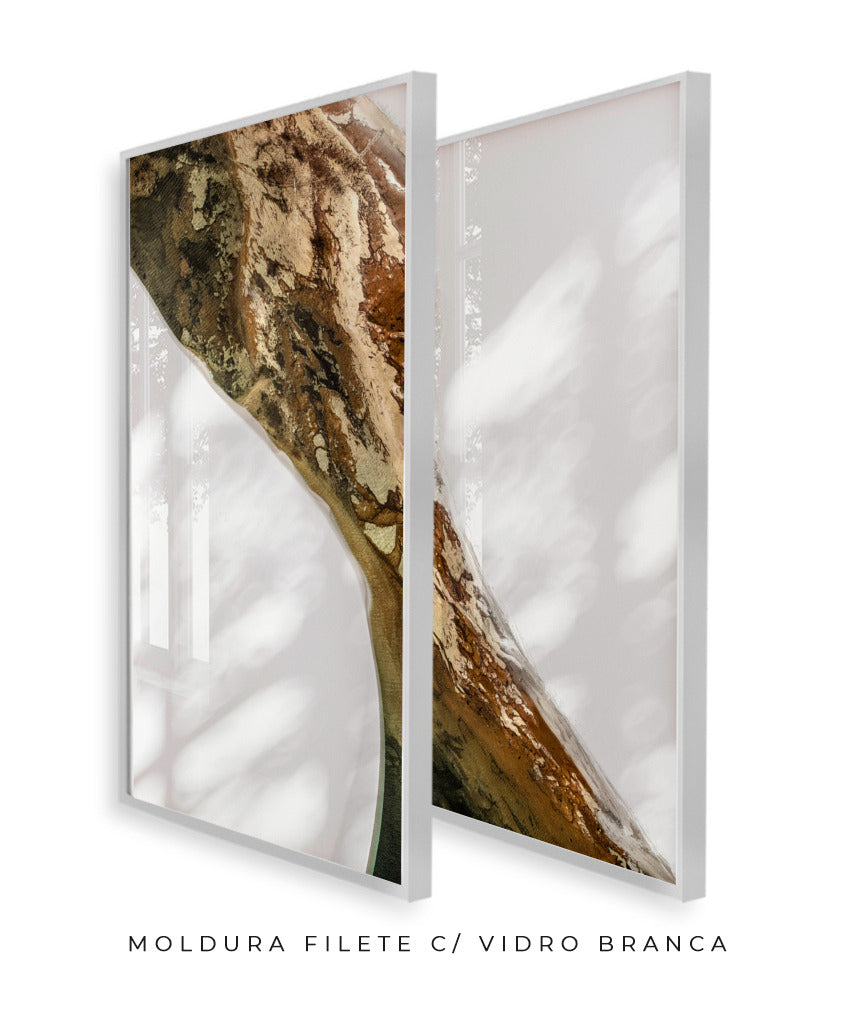 Quadro Decorativo Abstrato e Curvas - Tons Marrom e Branco -Dupla vertical