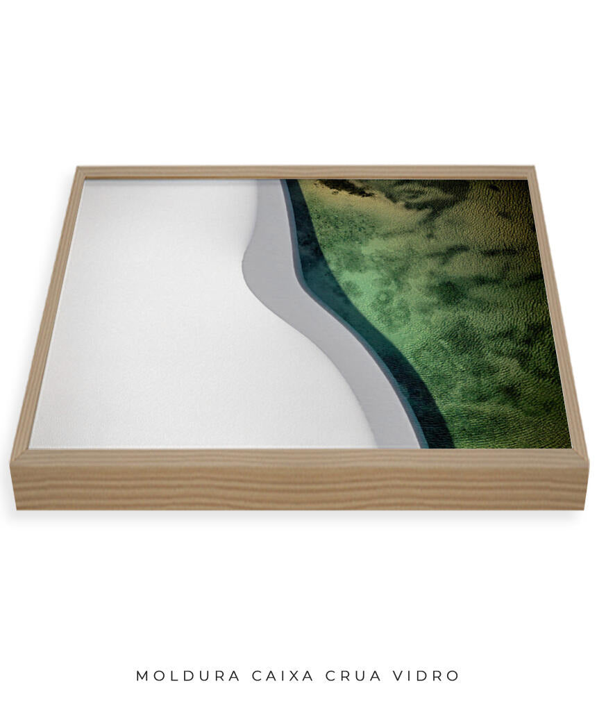 Quadro Decorativo Abstrato e curvas - Tons branco e verdes
