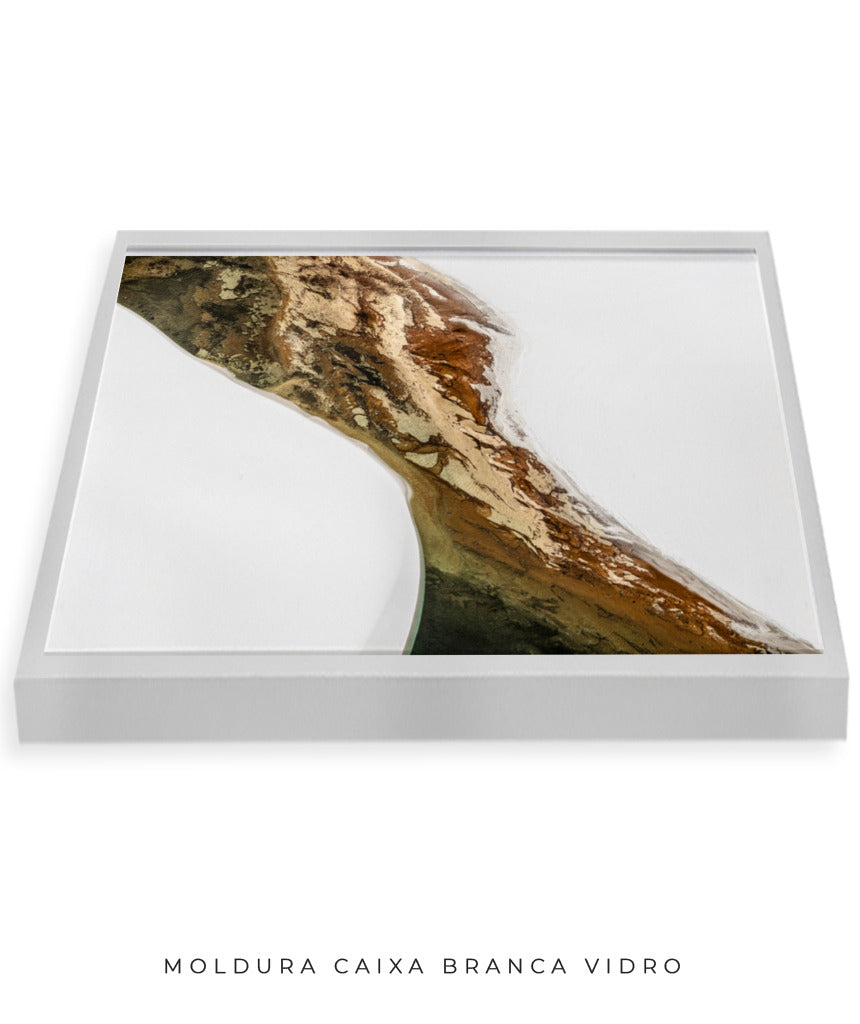 Quadro Decorativo Abstrato e Curvas - Tons Marrom e Branco -Horizontal