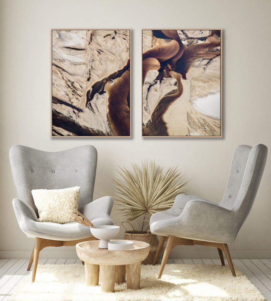 Quadro Decorativo Abstrato e Curvas - Tons Marrom e Bege -Dupla