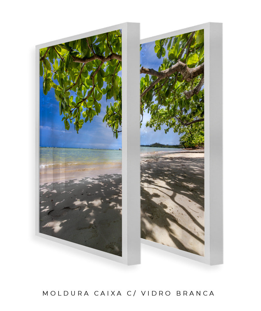 Quadro Decorativo Praia, Mar e Árvore Verde -Dupla