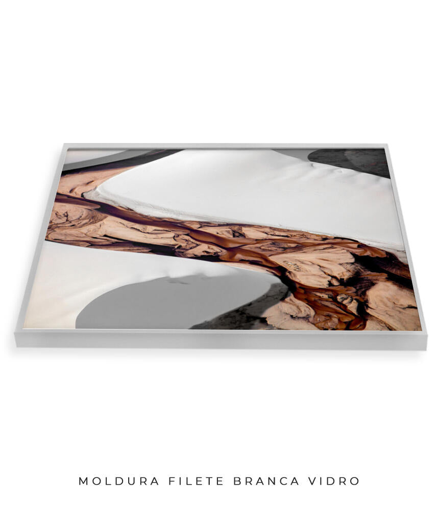 Quadro Decorativo Abstrato e curvas - Tons brancos, bege e marrons