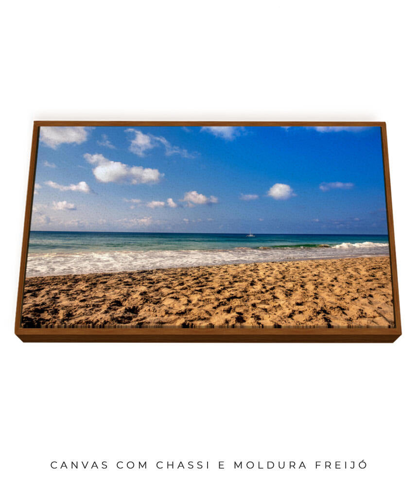 Quadro Decorativo Praia com Areia Marrom e Mar Azul