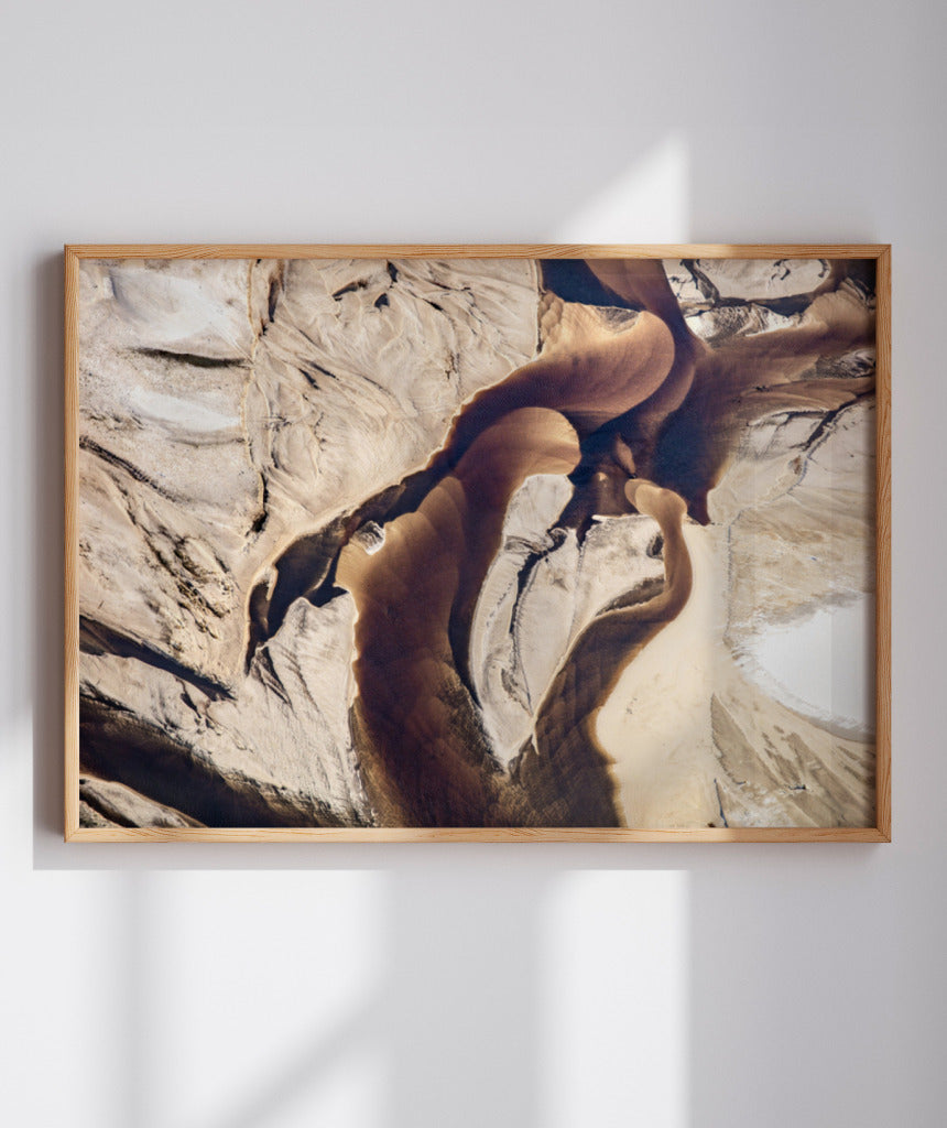 Quadro Decorativo Abstrato e Curvas - Tons Marrom e Bege -Horizontal